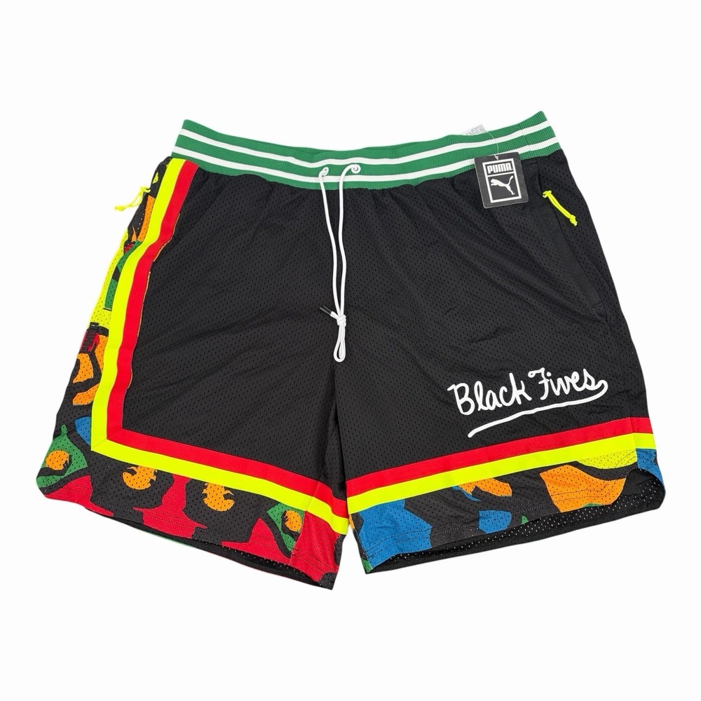 Puma Black Fives Basketball 8" Shorts Mens 2XL Black Multicolor Graphic Mesh